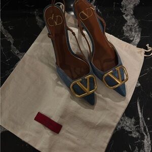Valentino Garavani Logo Denim Slingback Pumps 36
